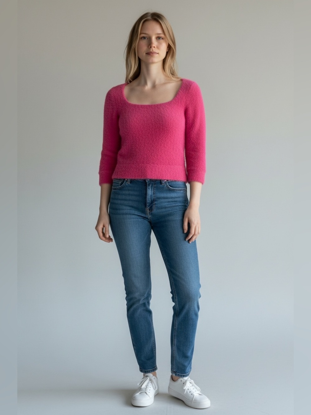 Free People Moonbeam Pullover Sweater in Raspberry Pop Barbie Pink Size S Y2K K